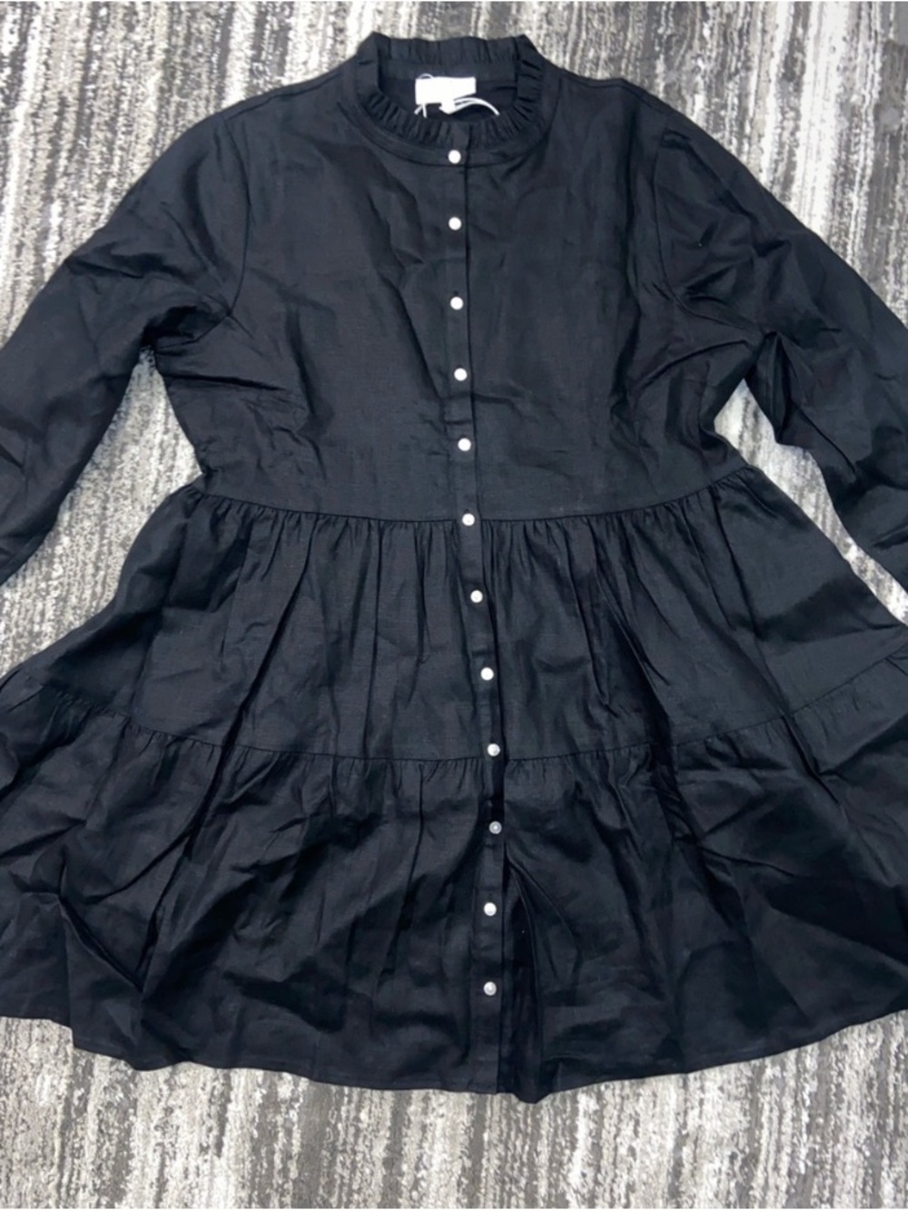 NWT Black Alice Walk linen shirt dress tiered skirt button-front closure XL